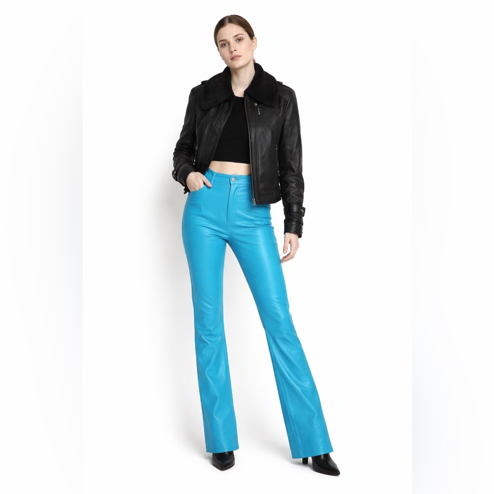 Ralph Laurent Black labell Vibrant Blue 100% Leather bootcut Pants 4 - Picture 15 of 15